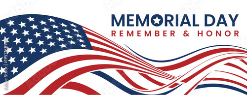 A commemorative memorial day graphic featuring a stylized american flag and patriotic typography Vector Banner,Border,Background,typography