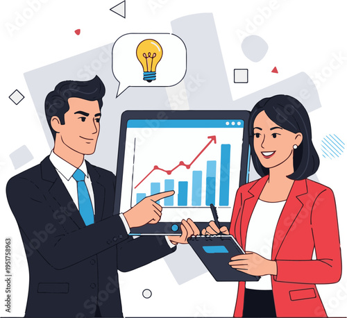 Business Professionals Analyzing Growth Data and Brainstorming Strategy with Digital Tablet and Chart