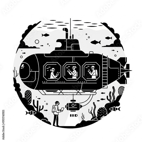 Monochromatic Submarine Exploration - A Deep Dive into Underwater Research.