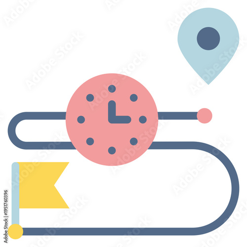 map travel pin gps start stop time flat style icon