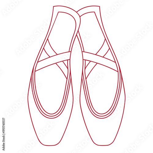 Red line of ballet shoes on white background line red lines isolated dance