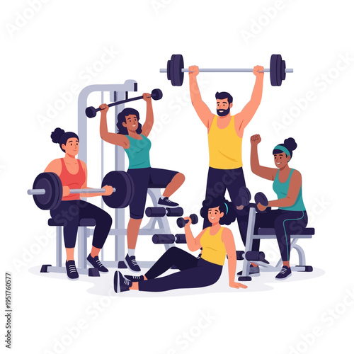 Diverse group of people exercising with weights at the gym, fitness and wellness