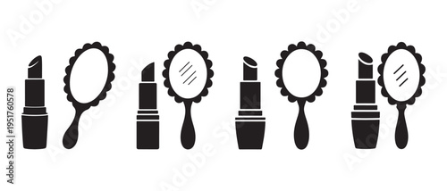 Collection of makeup brushes and mirrors for beauty and cosmetics.