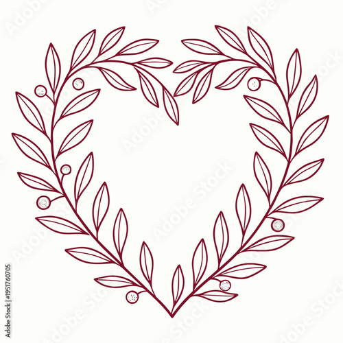 Red heart shaped wreath with leaves and berries