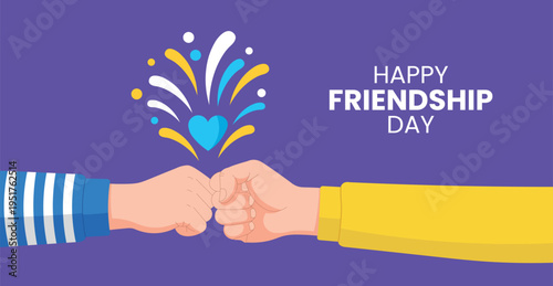 Illustration of two fists with a heart and fireworks on friendship day