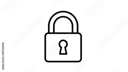 Simple black outline of a closed metal padlock icon represents digital security, privacy, safety and data protection.
