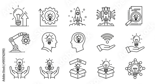 Collection of innovative ideas and creative concepts represented by light bulbs.