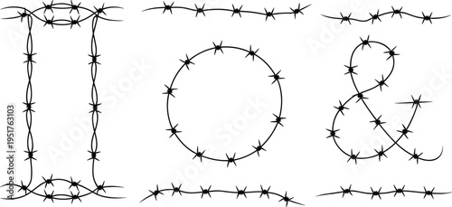 Barbed wire number 102 typography isolated on white background representing prison, restriction, danger, captivity concept creative number illustration