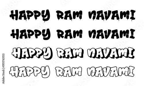 Happy Ram Navami lettering set with four different decorative font styles, ideal for Hindu festival greeting cards, social media posts, banners, and religious celebration designs