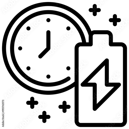 battery recharge charge energy clock time simple line icon
