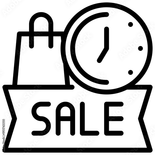 sale shopping deadline clock bag time simple line icon
