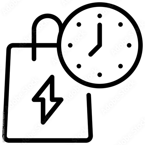 shopping bag fast sale watch time simple line icon