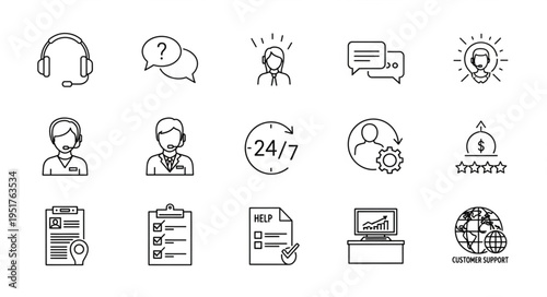Customer service and support icons representing assistance and help.