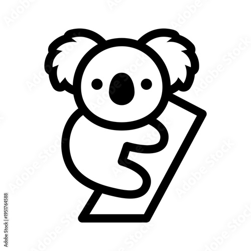 Koala on tree black line vector icon
