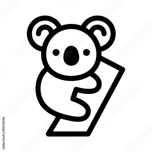 Koala on tree black line vector icon