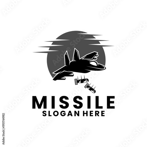 Fighter Jet Dropping Bombs Military Air Attack Vector Logo Design