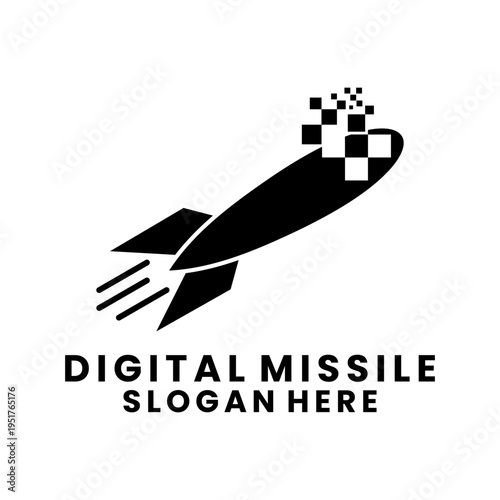 Digital Rocket Pixelated Missile Launch Logo Concept. Modern Missile Launch with digital logo design vector