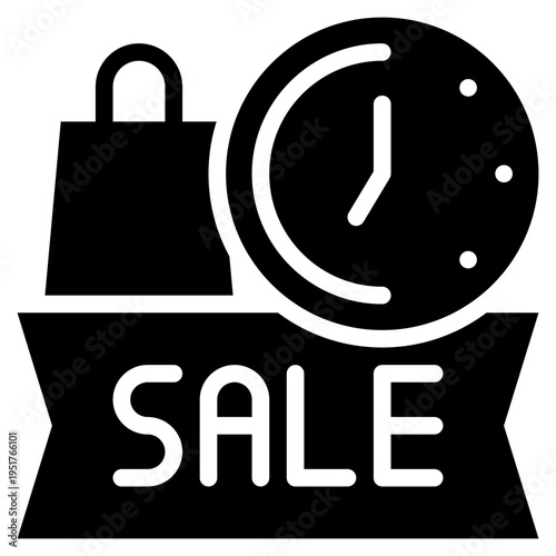 sale shopping deadline clock bag time solid glyph icon