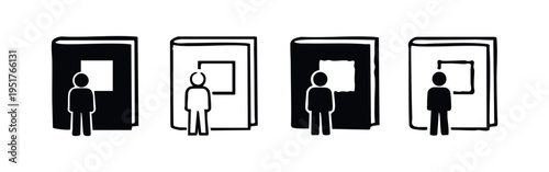 Person Standing Next to Large Book Icon Set - Education and Knowledge