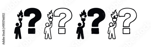 Person with Torch and Question Mark Icons - Seeking Knowledge and Enlightenment