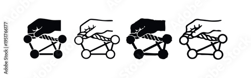 Hand Controlling Network Nodes Icons - Data Management and Connectivity
