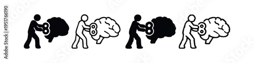 Winding Up the Brain Icon Set. Activating and stimulating the human mind for intellectual thought and creativity.