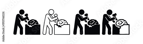 Sculpting Brain and Knowledge Icons - Developing Mind and Self-Improvement Concept