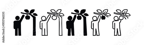 Harvesting Fruit from Tree Icons - Reaching for Abundance and Natural Resources