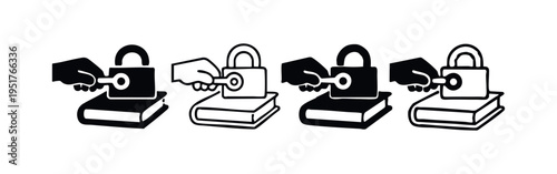 Unlocking Knowledge Book Icons - Access to Information and Intellectual Freedom Concept