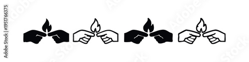 Hand Holding a Flame or Fire Icon Set Symbolizing Enlightenment and Knowledge