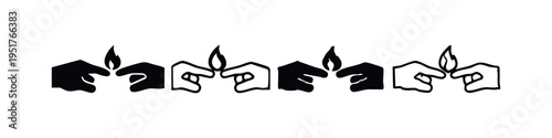 Multiple Hands Holding Flames Symbolizing Knowledge and Enlightenment Group Icons