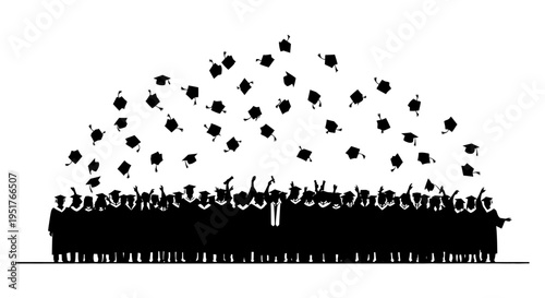 Silhouette of a crowd celebrating with confetti.