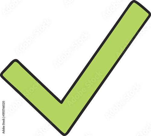 Green checkmark symbol with black outline check mark tick