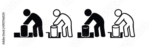 Person Compacting Waste Icon Set - Symbol of Recycling, Environmental Effort and Trash Management