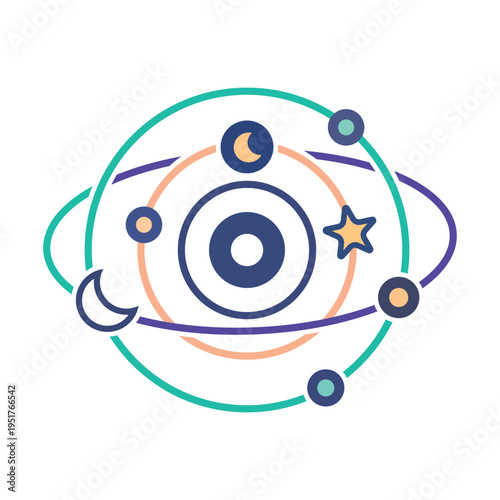 Abstract Solar System and Cosmic Galaxy Concept Vector Illustration with Planets, Stars, and Moon
