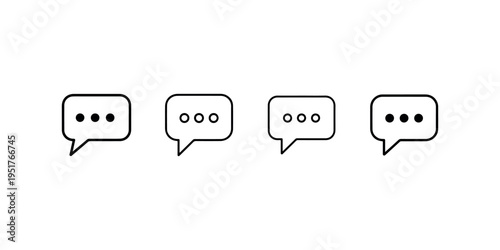 Four speech bubble icons with three dots representing typing or thinking indicators in chat messages for communication concepts