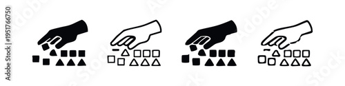 Hand Sorting Geometric Shapes Icon Set for Classification and Organization