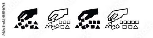 Hand Arranging Geometric Shapes Icon Set for Problem Solving and Development
