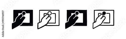 Hand operating a lever or joystick control icon set, depicting control and interaction.