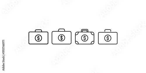 Four simple outline icons of briefcases with dollar signs representing finance and business investment opportunities