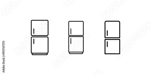 Outline icons of refrigerators with two doors in different styles representing kitchen appliances and cold storage solutions
