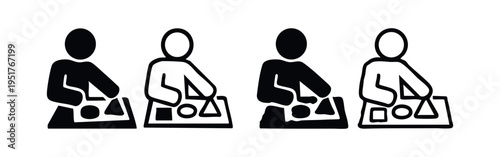 Stick figures sorting or learning with geometric shapes icon set. Education and problem-solving concept.