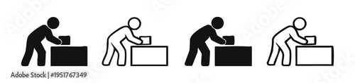 Person putting an item into a box or ballot box icon set. Vector illustration of contribution, voting, or depositing concept.