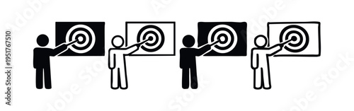 Person Pointing at Target Icon Set - Goal, Strategy, and Aim Symbols