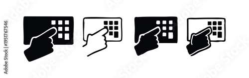 Hand Pressing Keypad Buttons Icon Set - Access, Security, and Entry Symbols