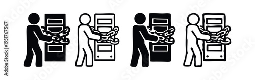 Security and restricted access icon set. Person with chains on a door or cabinet. Protection and lockout concept vector.