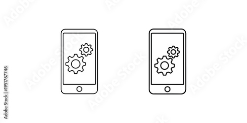 Smartphone settings icon vector illustration with two gears rotating on screen representing mobile device customization and configuration options