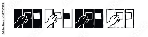 Hand Inserting or Removing Card Icon Set. User interface interaction and slot usage symbols.