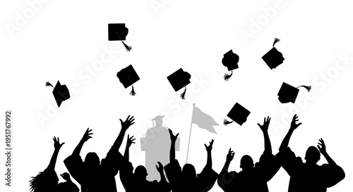 Graduation celebration with cap throwing.