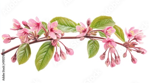 Pink Blossoms Branch Isolated, Spring Flowers, White Background, Stock Photo